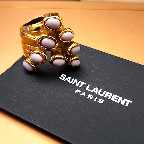 YSL Saint Laurent Lilac Gold Plated Statement Ring 5 - Picture 1 of 7